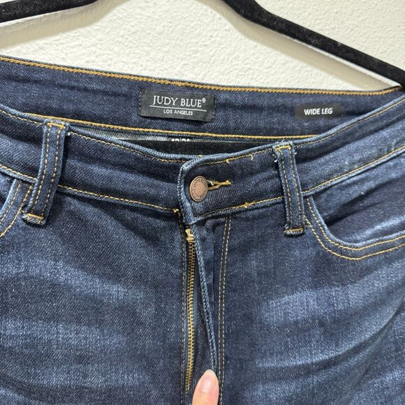 Judy Blue Jeans Womens Sz 13 31 Wide Leg High Rise Stretch Dark Wash Frayed Hem - Picture 3 of 8